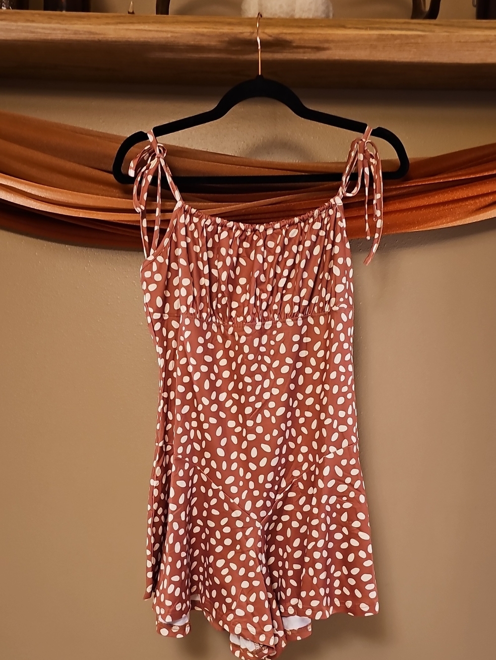 Rust Polka Dot Tie-Shoulder Romper